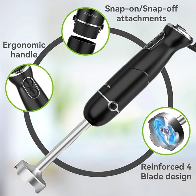 Immersion Blender Handheld Hand Blender, 1000W 5 in 1 Hand Mixer Stick, BPA-Free 12 Speed Handheld Blender 304 Stainless, Mixing Beaker, Chopper, Whisk, Milk Frother, Soup, Smoothies, Baby Food, Sauce-BubblyBeeBaby