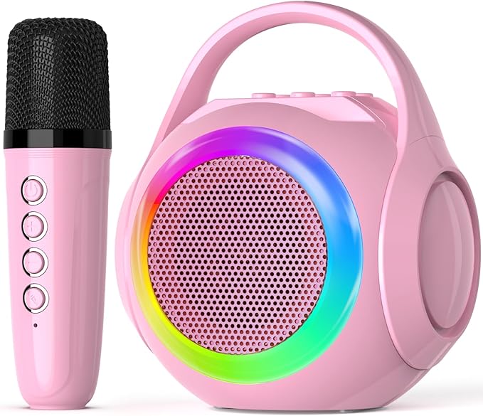 Hockvill Mini Karaoke Machine for Kids with Microphone, Bluetooth Toddler Karaoke Toy with LED Lights, Rechargeable Portable Speaker for Girls & Boys Ages 3-10, Children’s Day & Birthday Gift Ideas-BubblyBeeBaby