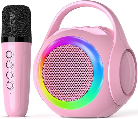 Hockvill Mini Karaoke Machine for Kids with Microphone, Bluetooth Toddler Karaoke Toy with LED Lights, Rechargeable Portable Speaker for Girls & Boys Ages 3-10, Children’s Day & Birthday Gift Ideas-BubblyBeeBaby