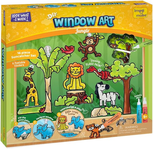 Imagimake Window Art Jungle Suncatcher Kit | Kids Crafts Supplies | Girls Toys Age 6-8 | Arts and Crafts for Kids Ages 8-12 | Creative Fun Craft Kit | Gifts for 5 Year Old Boys & Girls-BubblyBeeBaby