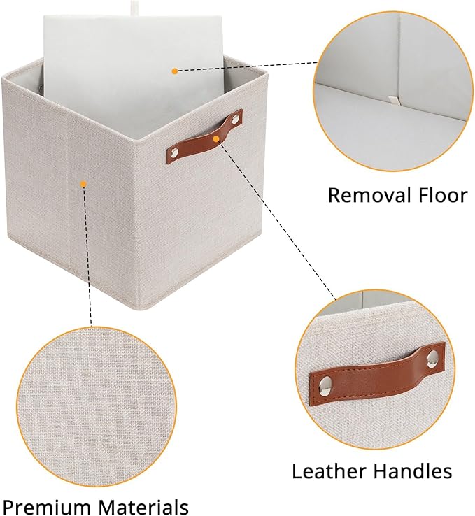 HNZIGE Fabric Storage Cubes Set of 4,12 x 12 Storage Baskets,Cloth Storage Bins for Organizing with Handles,Closet Baskets for Organizing Home Nursery(Gream)-BubblyBeeBaby