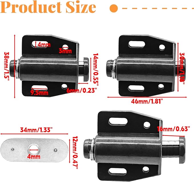 2 Pack Cabinet Magnetic Touch Latch, Push to Open Catches Magnet Push Release Latches Hardware for Kitchen Cabinet Drawer Cupboard Closet Door (Black)-BubblyBeeBaby