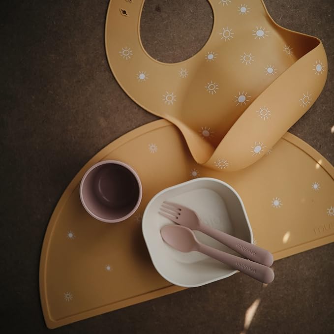 mushie Silicone Baby Bib | Adjustable Fit Waterproof Bibs (Sun Orange)-BubblyBeeBaby