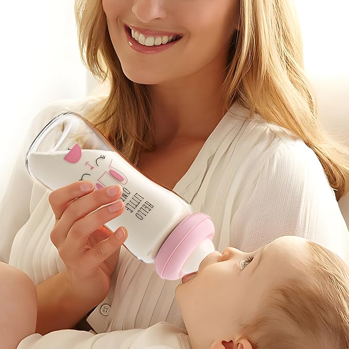 YOHKOH Natural Glass Baby Bottle with Natural Response Nipple, Newborn Anti-Colic Baby Bottles, Wide Neck Mushroom Cap Baby Bottle, Clear (8.8ounce (Pack of 4), Red1)-BubblyBeeBaby