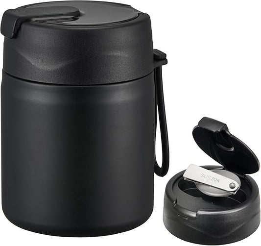 17oz Soup Thermo for Hot Food Kids,Insulated Food Jar with Spoon,Thermo Hot Food Lunch Container,Wide Mouth Leakproof Stainless Steel Lunch Box for School-Black-BubblyBeeBaby