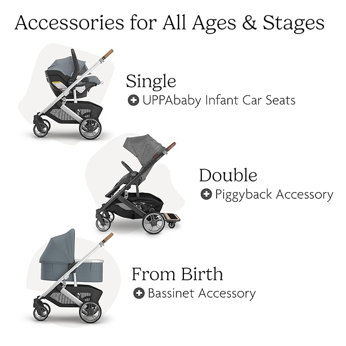 UPPAbaby Cruz V3 Stroller - from Birth + Car Seat Compatible - Full-Size, Reversible Seat - Infant Insert, Bug and Rain Shields Included - Callum (Stone Blue/Silver Frame/Sand Leather)-BubblyBeeBaby