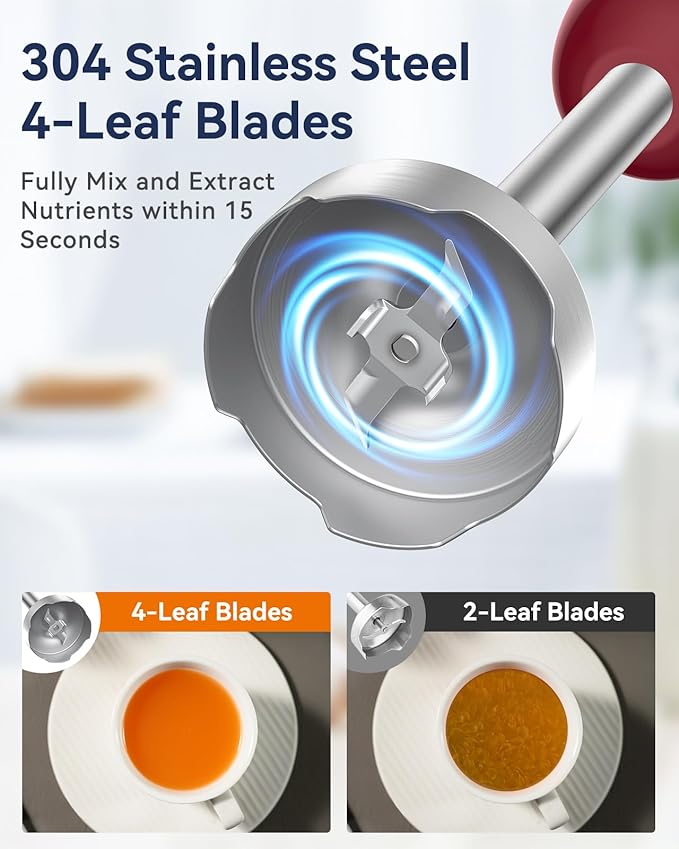 Immersion Blender Handheld 1000W 5 in 1 Corded Stick Hand Blender Kitchen with 12 Speed, BPA-Free, Mixing Beaker, Chopper, Whisk, Milk Frother, Perfect Emulsifier for Soup, Baby Food, Sauce, Puree-BubblyBeeBaby