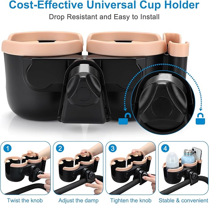 Accmor Stroller Cup Holder with Phone Holder, Bike Cup Holder, Universal Cup Holder for Uppababy Nuna Doona Strollers, 2-in-1 Cup Phone Holder for Stroller, Bike, Wheelchair, Walker, Scooter-BubblyBeeBaby