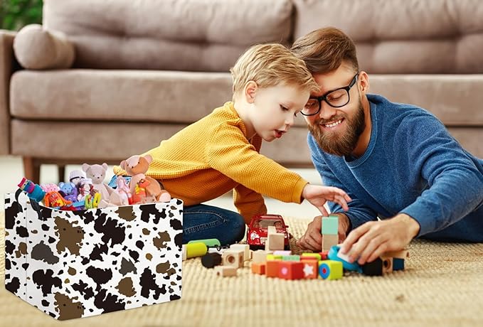HIYAGON Rectangular Cow Basket Kids Basket Baby Storage Bin Toy Basket Organizer Box for Boys Room Decor(Cow)-BubblyBeeBaby