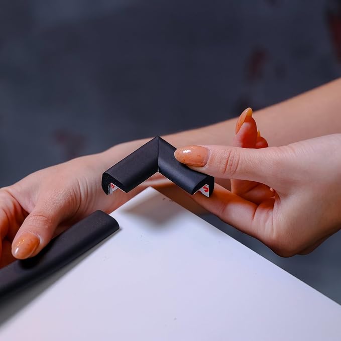 12-Pack Corner Protectors Baby Proof, Furniture Corner and Edge Safety Bumpers, Soft Rubber Foam Cushion Covers, 3M Taped Corner Guards, Baby Child Proofing Pads, Table Corner Protectors, Black-BubblyBeeBaby