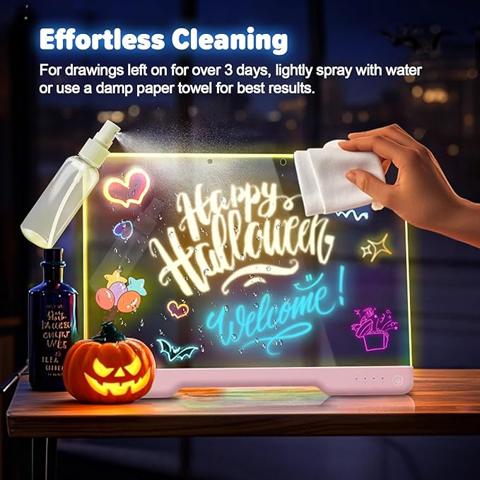 16-Inch Rechargeable Doodle Glow LED Note Board, 7-Color Light Modes, Neon Art Dry Erase Light Up Drawing Pad with Built-in Stand, Sketching Gift Toy for Kids/Girls/Teens, 5 Markers & Tracing Book-BubblyBeeBaby