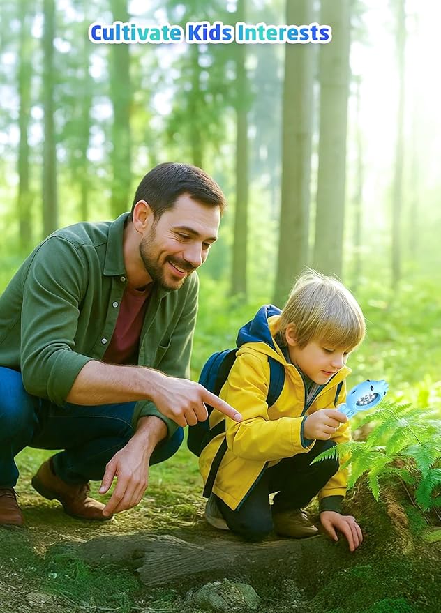 2-in-1 Microscope Camera for Kids, Mini Handheld Microscope Supporting Multiple Viewing Angles, Outdoor Educational Science Adventure Toys, Birthday Gifts for 3-10 Years Old Boys Girls, Blue Dinosaur-BubblyBeeBaby