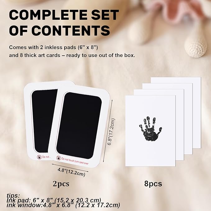2-Pack Inkless Baby Hand and Footprint Kit with Mess-Free Ink Pad – Baby Safe Ink Pad for Hand, Foot & Paw Prints – Newborn Footprint & Paw Print Kit for Dogs and Cats – 16 Cards(Jet Black, Jumbo)-BubblyBeeBaby