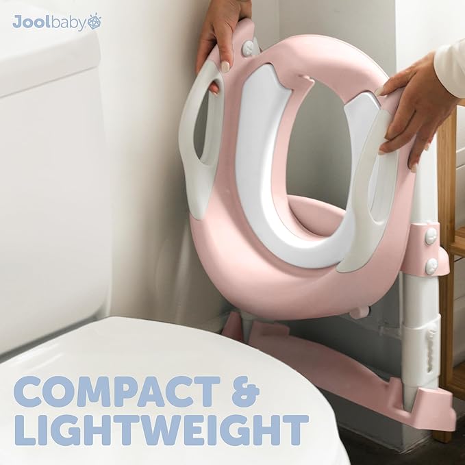 Jool Baby Potty Training Seat with 2 Step Ladder for Toddlers - Soft Cushioned Seat & Splash Guard, Adjustable Height (Pink)-BubblyBeeBaby
