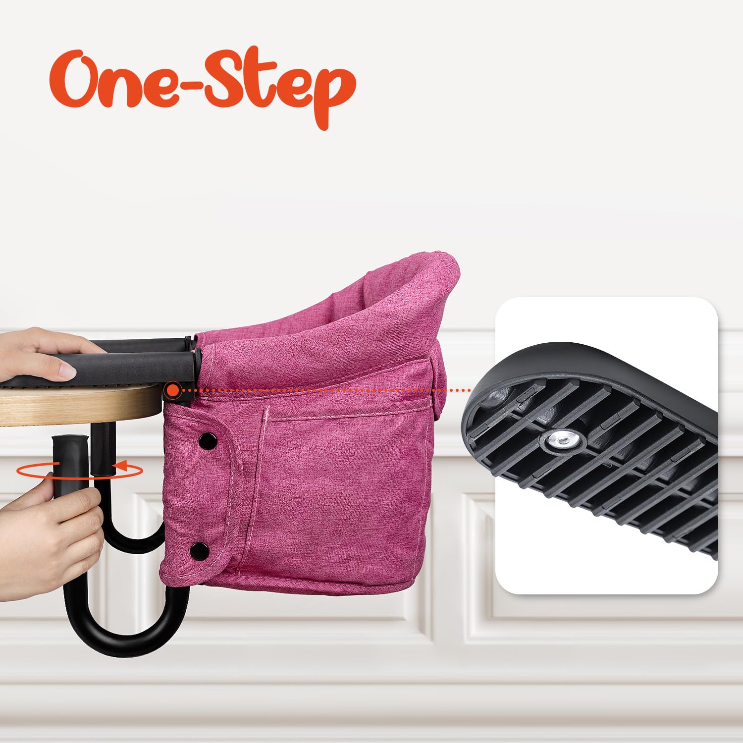 Hook On High Chair - Portable & Foldable for Babies 6-36 Months, Family & Travel Use with Carry Bag(Rose Red)