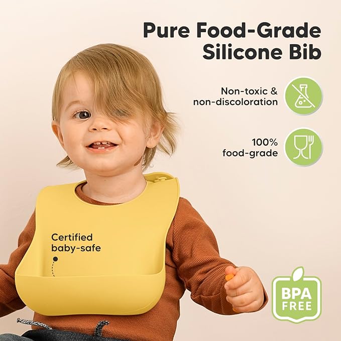 KeaBabies 2-Pack Silicone Baby Bibs for Eating - Sturdy Food-Grade Silicone Bibs for Babies Girl, Boy, Large Food Catcher, Clean & Put On Easily, Waterproof Toddler Feeding Essentials (Valiant)-BubblyBeeBaby