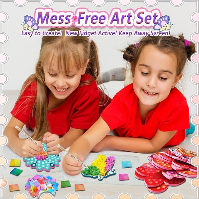 JRD&BS WINL Poke in Fun Art Kit for Kids Ages 3 up, Flower Bouquet Creative Decor Mess Free Art Set for Children Fun Activity Gifts for Boy and Girls 4-8 Year Old DIY Fabric Craft (Flower Bouquet)-BubblyBeeBaby