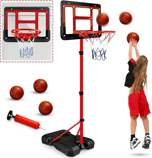 Kids Basketball Hoop with Stand, Adjustable Basketball Set, Toddler Basketball Toys for Boys Age 3 4 5 6 7 8, Indoor Outdoor Backyard Sport Game Gifts-BubblyBeeBaby