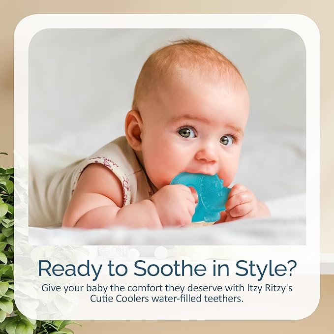 Itzy Ritzy Water-Filled Teethers - Cold Cutie Coolers Textured On Both Sides to Massage Sore Gums & Emerging Teeth - Can Be Chilled in Refrigerator, Set of 3 Coordinating Dinosaur Water Teethers-BubblyBeeBaby
