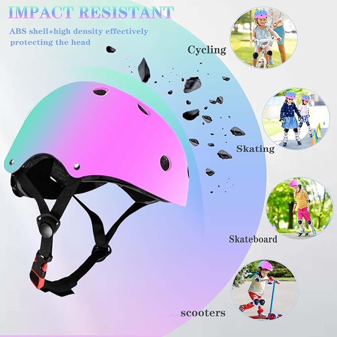 Kids Bike Helmet Set Adjustable for Children, Boys, Girls and Teenagers Aged 3-8 Years Includes Elbow, Knee, Wrist Guards Children's Helmet Protection Set for Bikes SkateboardsRollerskates-BubblyBeeBaby