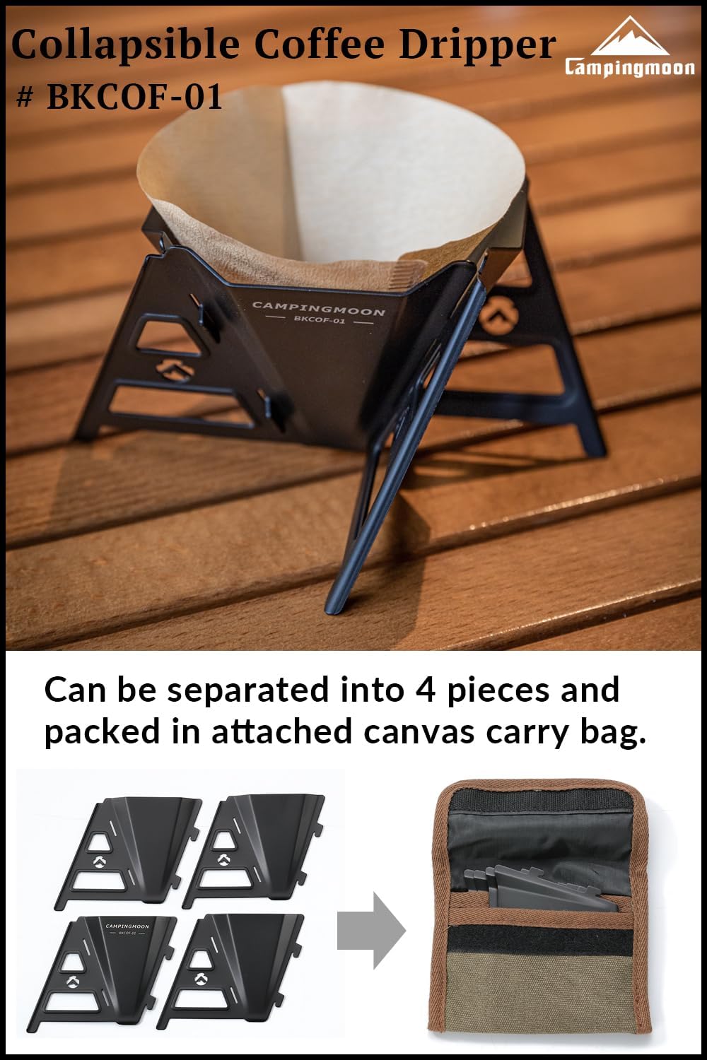 CAMPINGMOON Collapsible Coffee Dripper Pour Over Camping Outdoor 304 Stainless Steel Black BKCOF-01