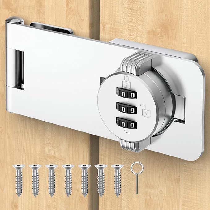 Keyless Cabinet Lock with Combination, Locker Code Lock with 3-Digit Combination, Security Door Lock for Drawers, Lockers, Bifold Doors, Small Doors, Closets, Refrigerators (Silver-1pc)-BubblyBeeBaby