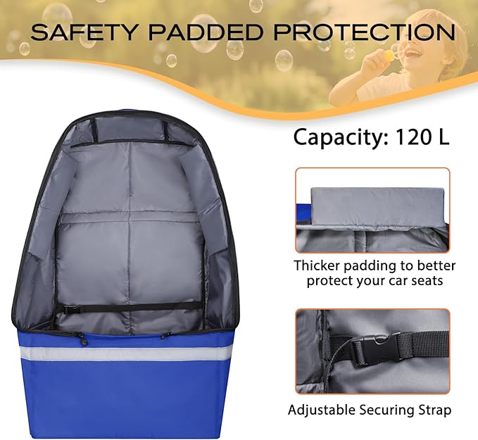 Car Seat Travel Bag for Airplane, Infant Seat Carrier with Shoulder Strap, Padded Backpack with Reflective Stripes, Blue-BubblyBeeBaby