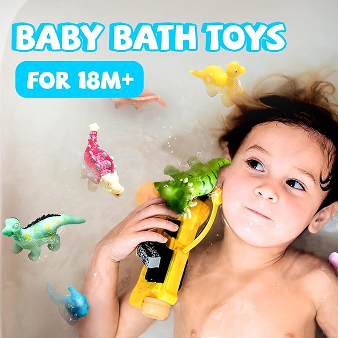 Hely Cancy No Hole Baby Dinosaur Bath Toys for Toddler, Mold Free Kids Bathtub Pool Toys (Dino+Cup)-BubblyBeeBaby