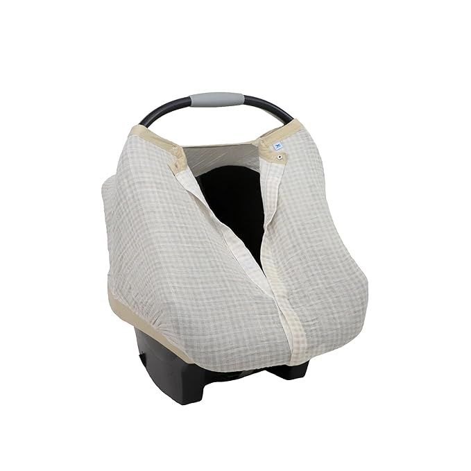 Little Unicorn Breathable Car Seat Canopy | Magnetic Closure Cover & Universal Fit | Protection & Privacy for Baby (Tan Gingham)-BubblyBeeBaby