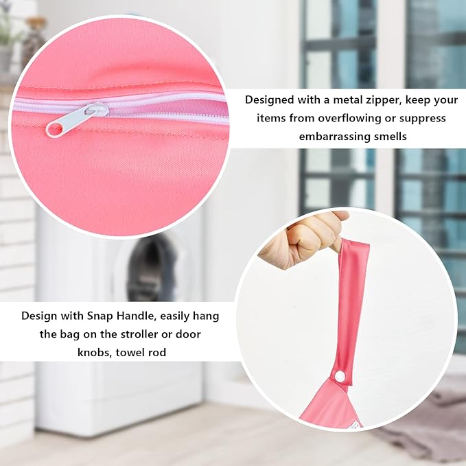 2 Pcs Large Travel Laundry Bag - Waterproof Wet Dry Washable for Dirty Clothes, Bathing Suit, Workout, Gym, Swimming, Yoga (Pink+Grey)-BubblyBeeBaby