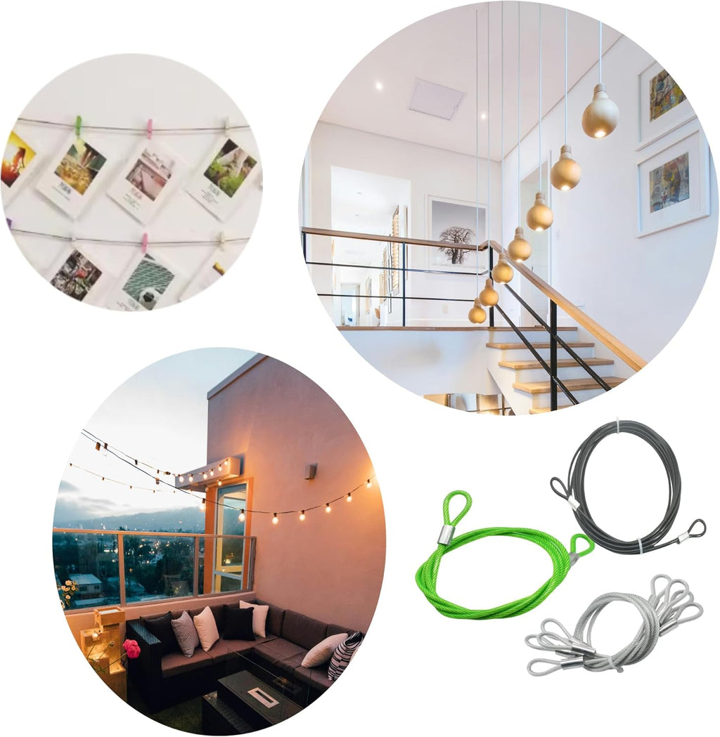 4 pcs 47 inch (120cm) 5mm Thickness Vinyl Cover Coated Galvanized Steel Wire Cable with Loops Security Lanyard Rope Tether Lock, Black