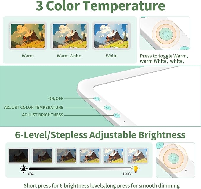 HIUKCOLED Rechargeable A4 Light Pad, Battery Powered Light Board, Stepless/6-level Dimmable Brightness with 3 Colors, Wireless LED Light Tracing Box for Diamond Painting,Drawing,Sketching,Animation-BubblyBeeBaby