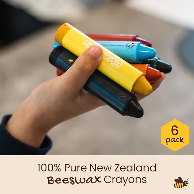 Honeysticks Super Jumbo Crayons (6 Pack) - 100% Pure Beeswax, Non Toxic Crayons for Toddlers 1-3, Extra Large Crayon Size, Easy to Hold and Use, Unbreakable Toddler Crayons, Eco-Friendly-BubblyBeeBaby