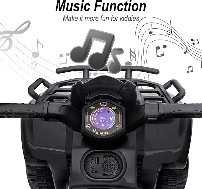 Kids ATV 4 Wheeler, 6V Ride-On Toy for Toddlers 1-3 Boys & Girls with Music, Forward & Reverse - Black-BubblyBeeBaby