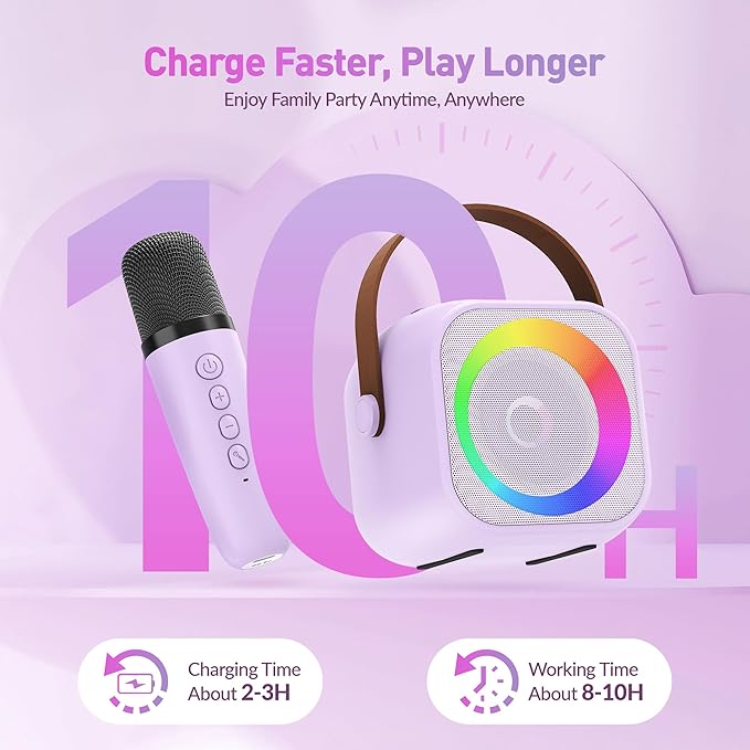 Karaoke Machine for Kids Adults, Karaoke Toys Gifts for Girls Boys, Portable Bluetooth Speaker with Wireless Microphone, Birthday Gifts for Girls Boys Ages 4, 5, 6, 7, 8, 9, 10, 12+ Years Old-BubblyBeeBaby