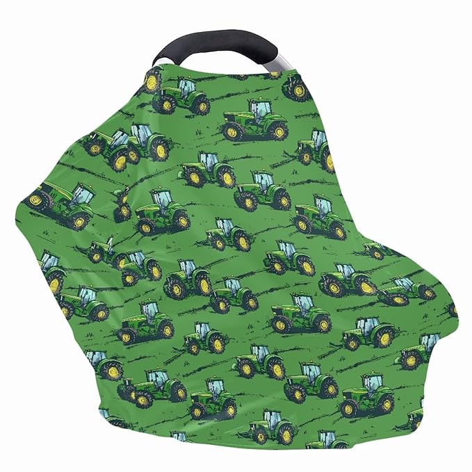Binienty Baby Car Seat Cover for Boys Girls - Green Truck Multi Use Baby Nursing Scarf, Shopping Car/High Chair/Stroller Portector Decor-BubblyBeeBaby
