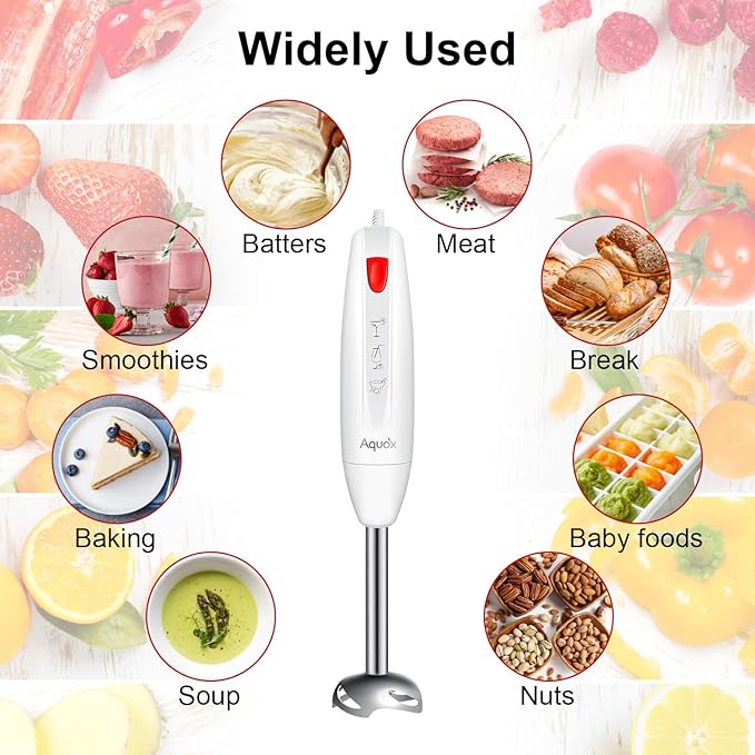 Immersion Blender 4 in 1, 16000rpm Speed, 400W Turbo Motor & Ergonomic Grip Hand Blender Set, Splash-Proof Stainless Steel Blades, for Soup, Baby Food, Smoothies, Sauce (Red+Ivory)-BubblyBeeBaby