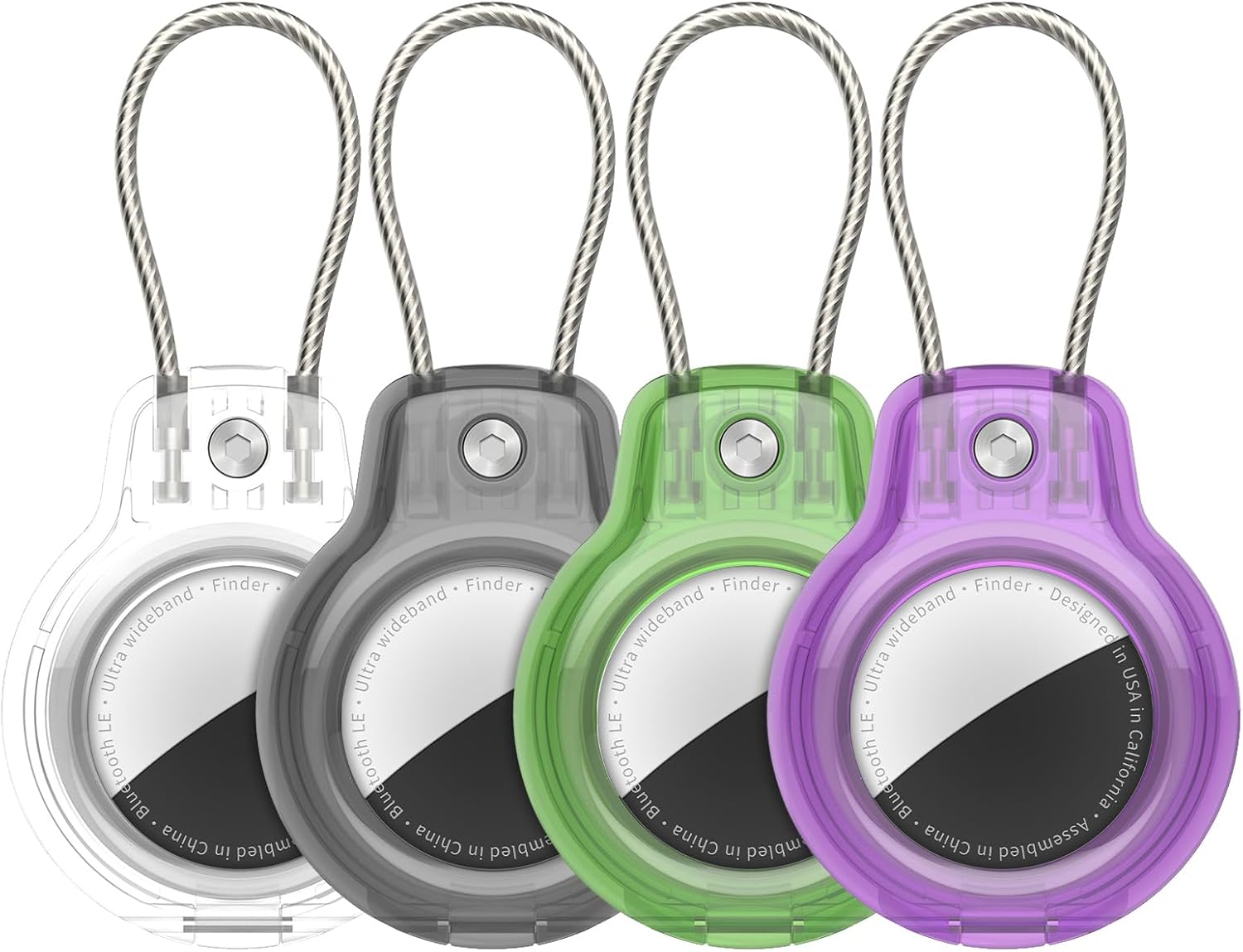 SPGUARD for AirTag Holder Case with Keychain, Air Tags-4 Pack for Apple Air Tag Holder with Wire Cable Lock Key Ring Chain Air Tagholder Accessories for GPS Item Tracker Kids,Keys,Luggage