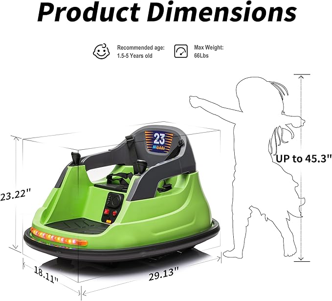 12V Kids Bumper Car, Electric Baby Bumper Car for Toddlers with Remote Control, 3 Speeds - Green-BubblyBeeBaby