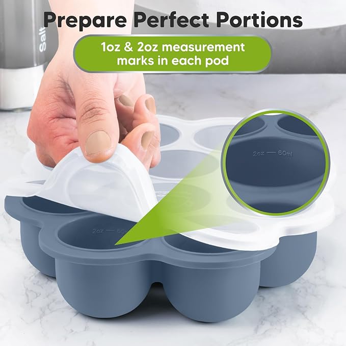 KeaBabies Silicone Food Freezer Trays with Lid, 2oz x 10 Pods Baby Food Storage Containers, Easy Puree Meal Prep, Breast Milk Silicone Freezer Molds, Dishwasher, Microwave Safe, BPA-Free (Slate)-BubblyBeeBaby