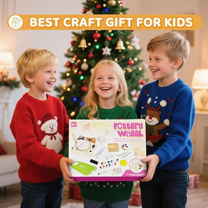 Insnug Pottery Wheel for Kids - Pottery Arts and Crafts for Kids Ages 8-12 with 3 Pack Painting Kit Air Dry Clay Art Supplies Toys for Girls Boy Birthday Gift for 6+-BubblyBeeBaby
