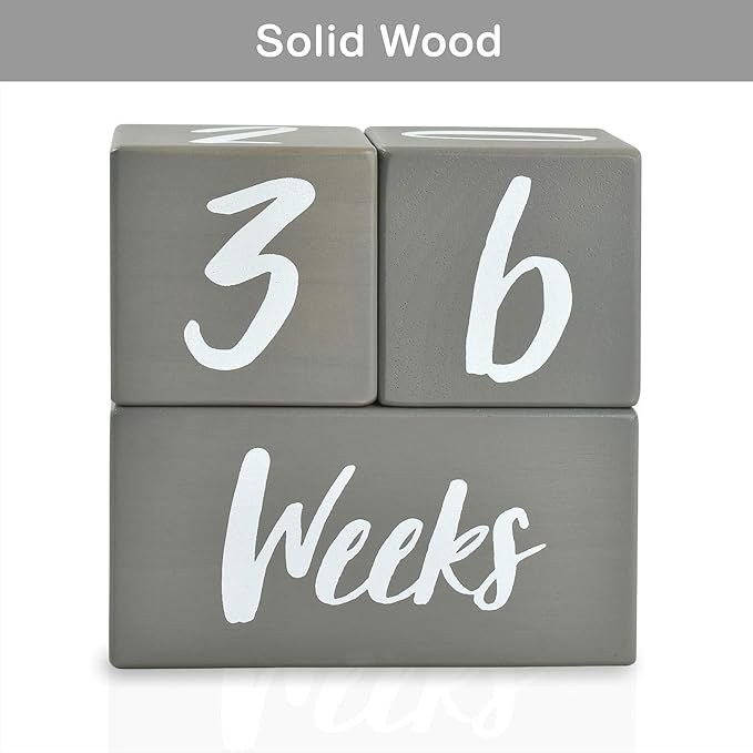 I'm Solid Wood Weekly Monthly Yearly Baby Milestone Age Blocks, Gender Neutral, Newborn Gifts & Keepsakes for Picture Props (3 Pcs/Grey)-BubblyBeeBaby