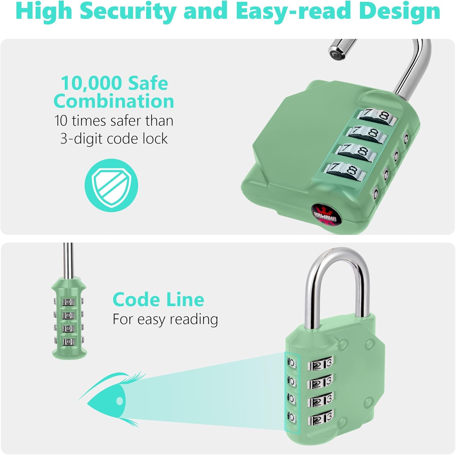 CL11KG Combination Lock, 4 Digit Outdoor Combination Padlock Set Your own Combination for Gym Locker Lock, School, Gates, Doors, Toolbox, Hasps and Storage (Khaki-Green *1)