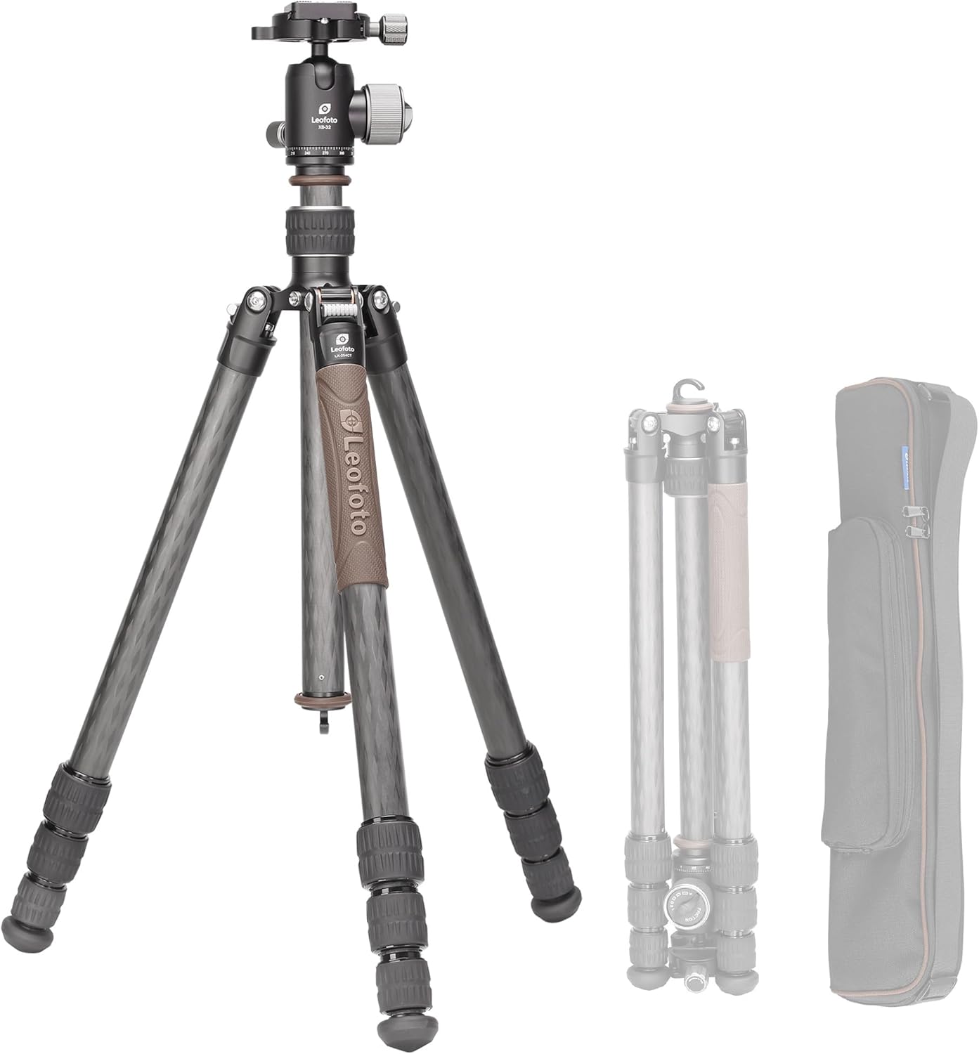 Compact Carbon Fiber Travel Camera Tripod with Ball Head, Reverse Folding Design, Maxload 8kg, Folded Height 450mm (LX-254CT+XB-32)