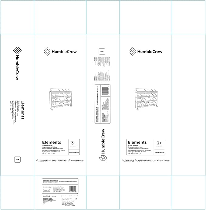 Humble Crew Supersized Toy Storage Organizer with 16 Removable Bins, Grey/Blue/Green/Yellow – Large Toy Storage for Toddlers Ideal for Kids' Rooms, Playrooms, and Nurseries - Modern Toy Bins for Kids-BubblyBeeBaby