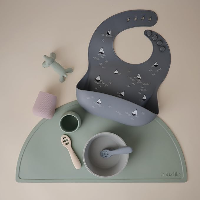 mushie Silicone Baby Bib | Adjustable Fit Waterproof Bibs (Boats)-BubblyBeeBaby