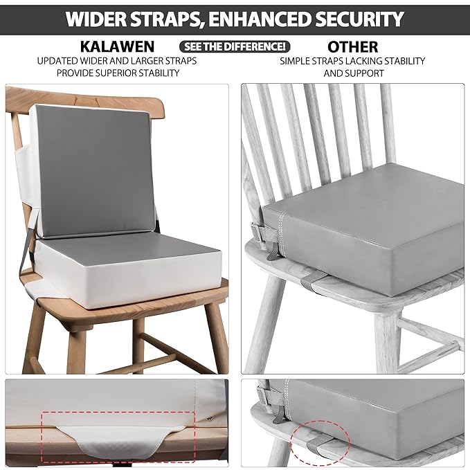 Kalawen Booster Seat for Kitchen Chair, Upgraded 2Pcs PU Washable Straps Safety Buckle Kids Toddler Booster Seat for Table-BubblyBeeBaby