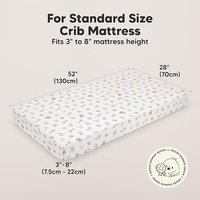 KeaBabies 2-Pack Organic Crib Sheets for Boys, Girls - 52x28 Fitted Crib Mattress Sheet Neutral, Breathable Jersey Cotton Cover for Baby Bed, Toddler Mattress, Soft & Cute Prints (KeaSafari)-BubblyBeeBaby