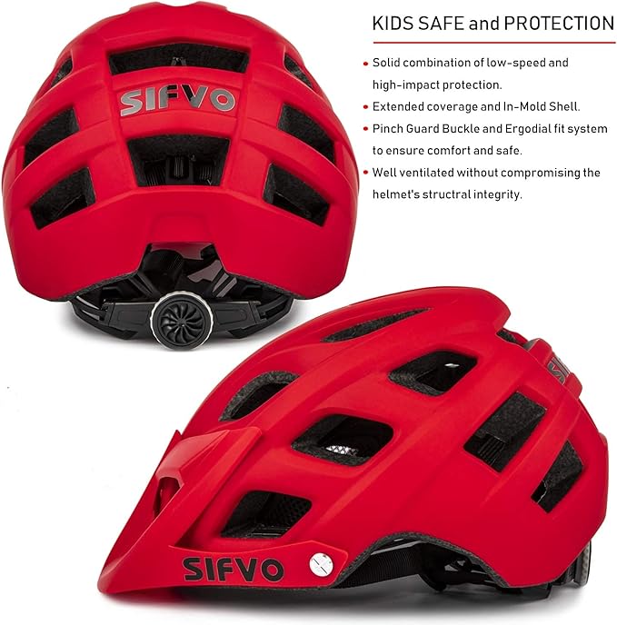 Kids Bike Helmet, SIFVO Kids Helmet 8+ Boys and Girls Bike Helmet with Cool Visor, Bike Helmets for Kids, Youth Bike Helmet Kids Mountain Bike Helmet Lightweight and Sturdy【55-58cm】-BubblyBeeBaby