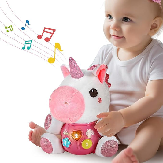 iPlay, iLearn Baby Unicorn Musical Toys, Newborn Girls Gift, Soft Unicorn Plush Stuffed Animal, Infant Light Music Time, 1st Birthday Shower Gift Stuffers for 0 1 2 3 6 9 12 18 Month 1-3 Yrs Toddlers-BubblyBeeBaby